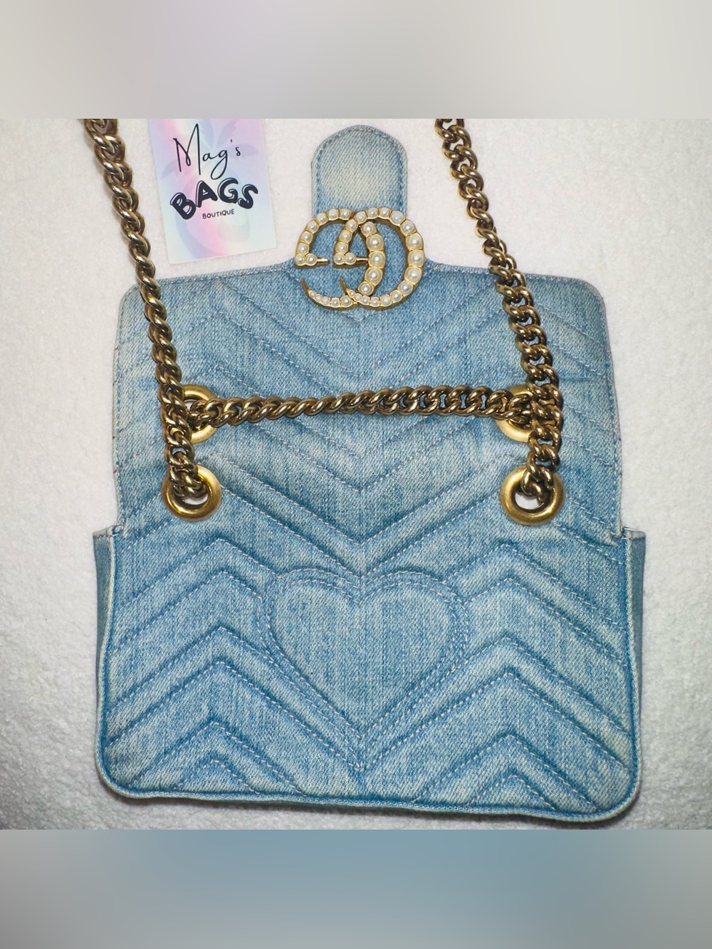 Gucci: Denim GG Pearl Marmont Quilted Matelasse Limited Edition Crossbody - Picture 8 of 16